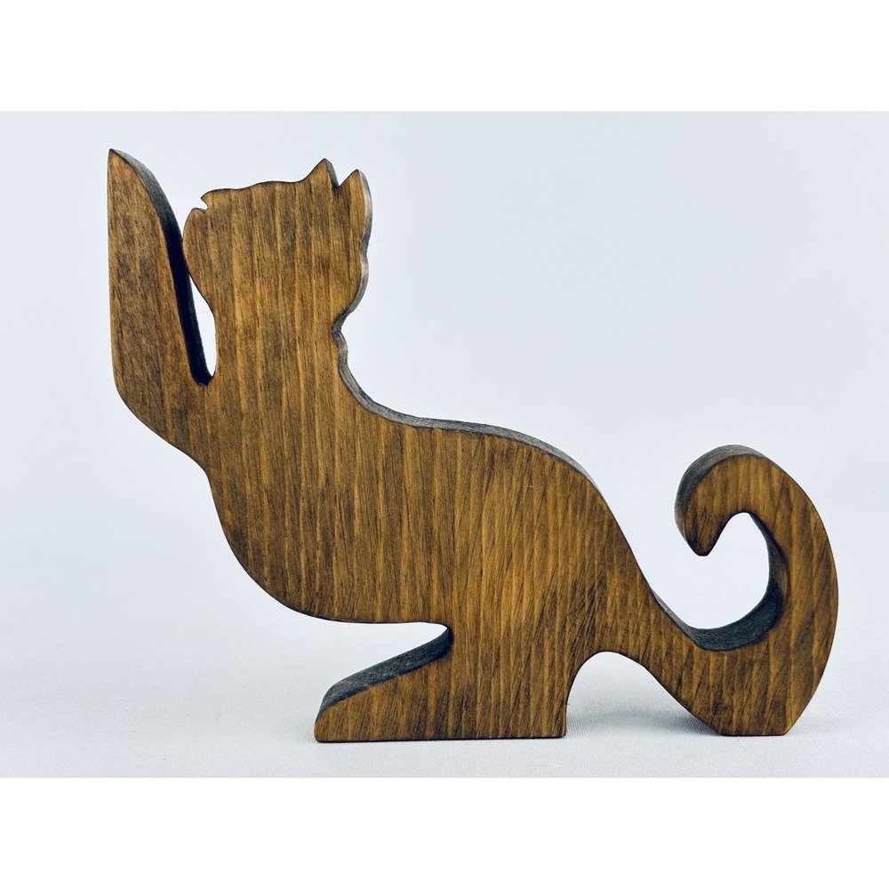 Vintage Wood Cat Kitty 5" Tall Handcarved - Farmhouse Decor Cottagecore